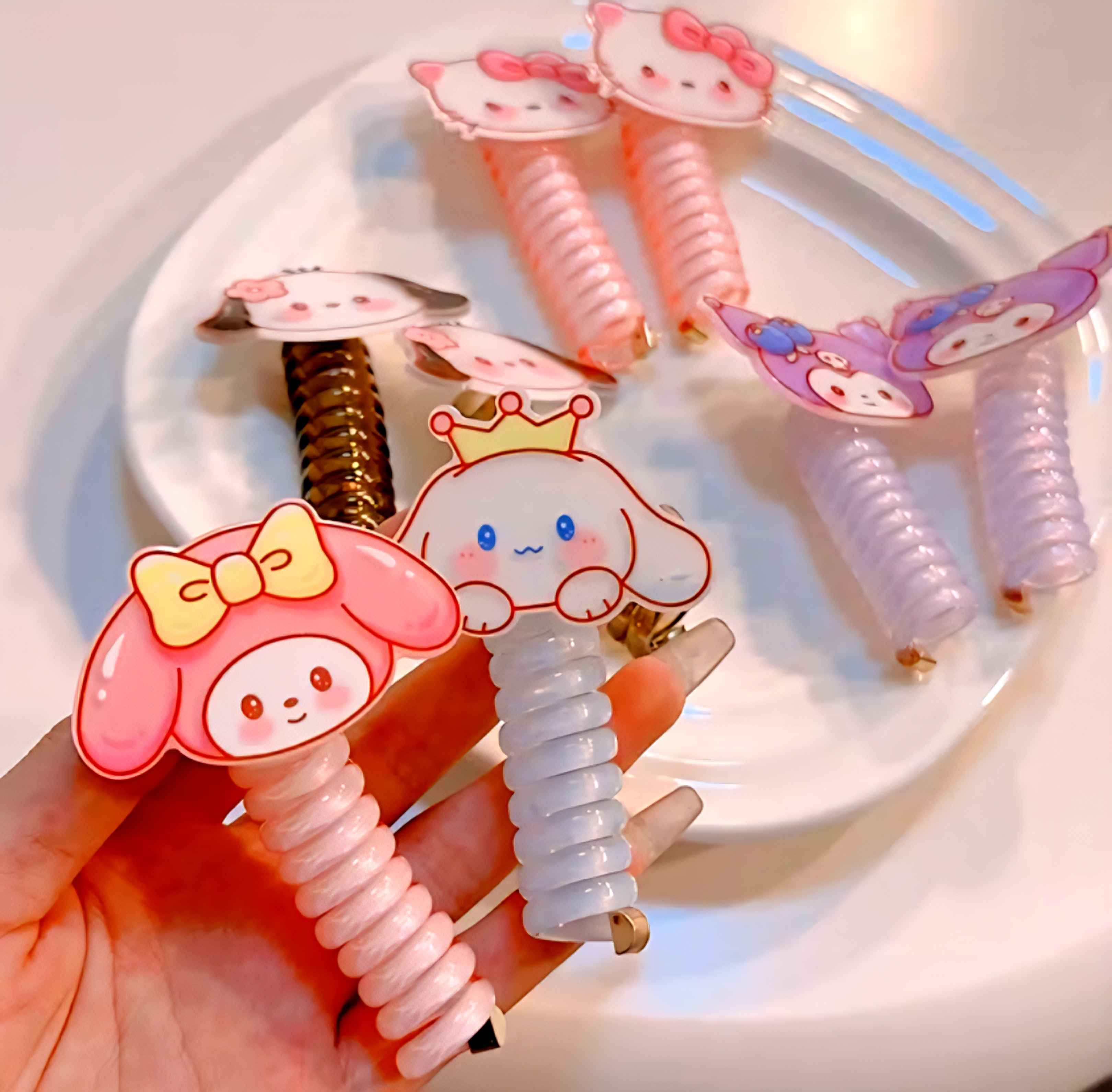 Ikat Rambut Spiral Anak Perempuan Motif Bunga & Sanrio